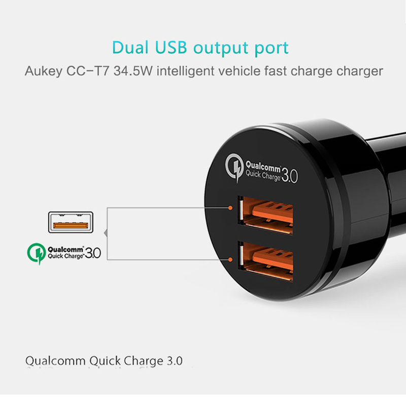 Aukey CC-T8 billaddare Quick Charge 3.0, 2xUSB