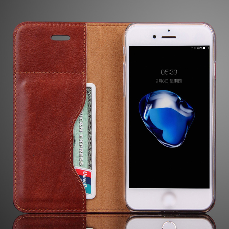 Plånboksfodral i läder brun, iPhone 7/8 Plus
