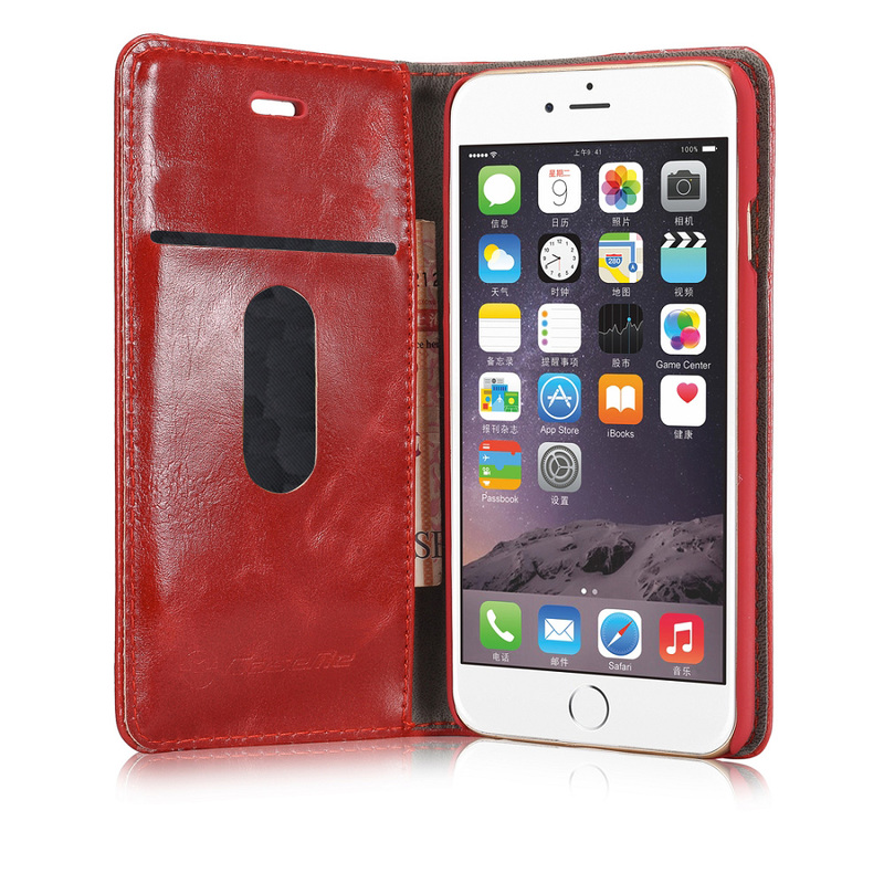 CaseMe Crazy Horse läderfodral med ställ till iPhone 6, röd