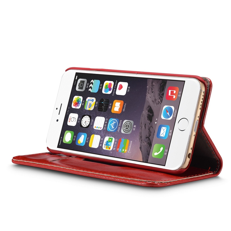 CaseMe Crazy Horse läderfodral med ställ till iPhone 6, röd