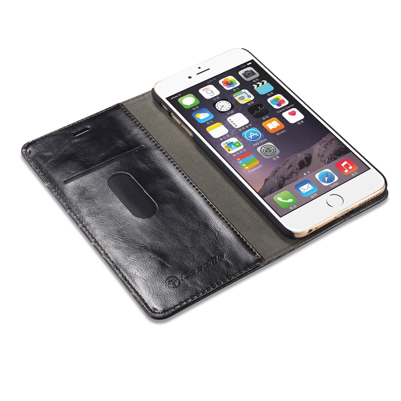CaseMe Crazy Horse läderfordal med ställ svart, iPhone 6 Plus