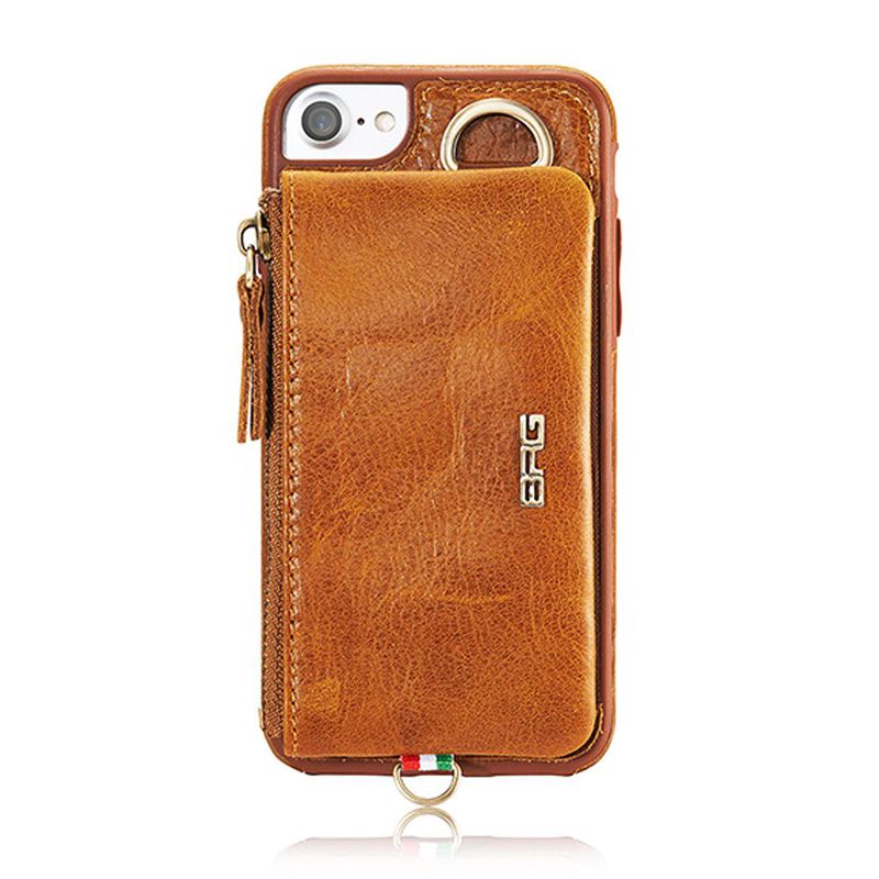 Multifunktionellt skal med avtagbar väska för iPhone 8/7, brun