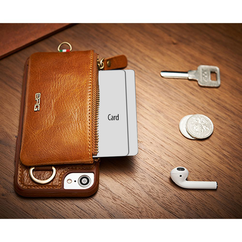 Multifunktionellt skal med avtagbar väska för iPhone 8/7, brun