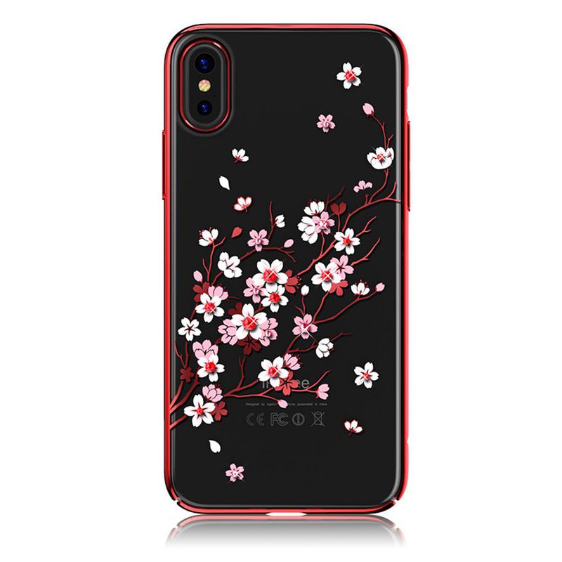 Kingxbar transparent skal med motiv av blommor, iPhone X