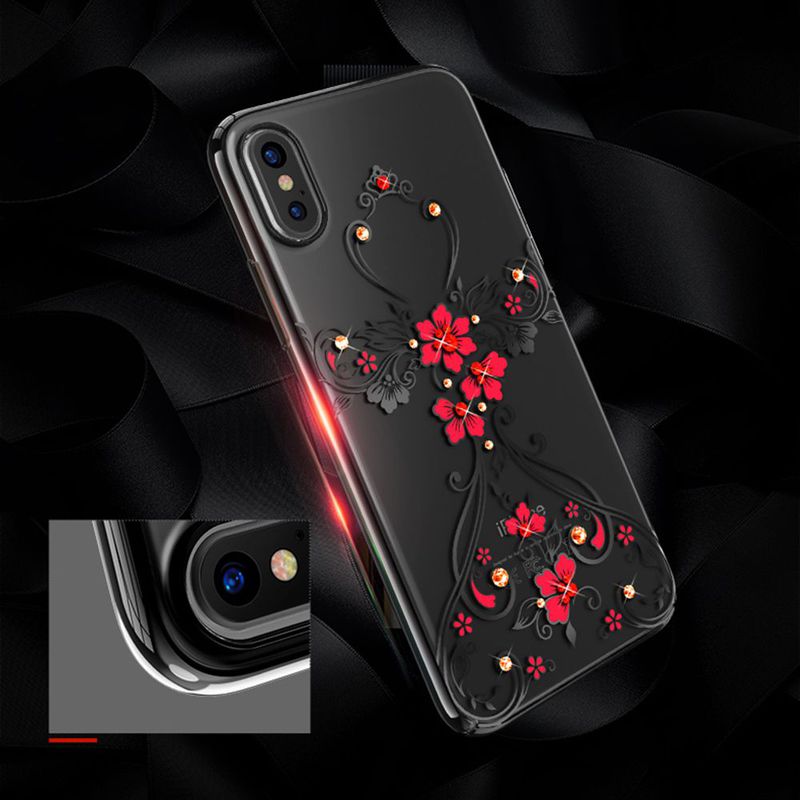 Kingxbar transparent skal med motiv av blommor, iPhone X