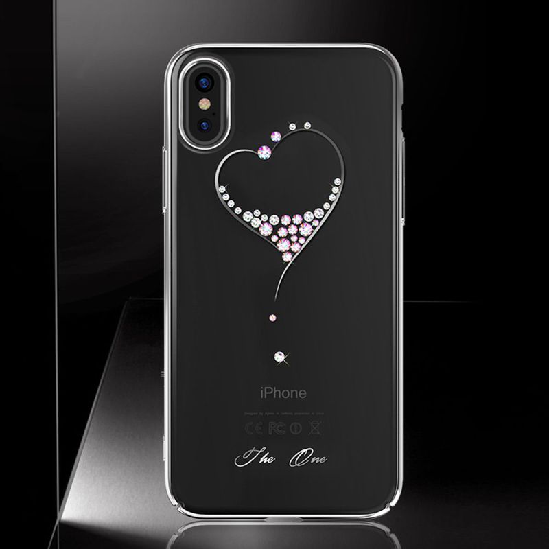 Kingxbar transparent skal med motiv hjärta, iPhone X, rosa
