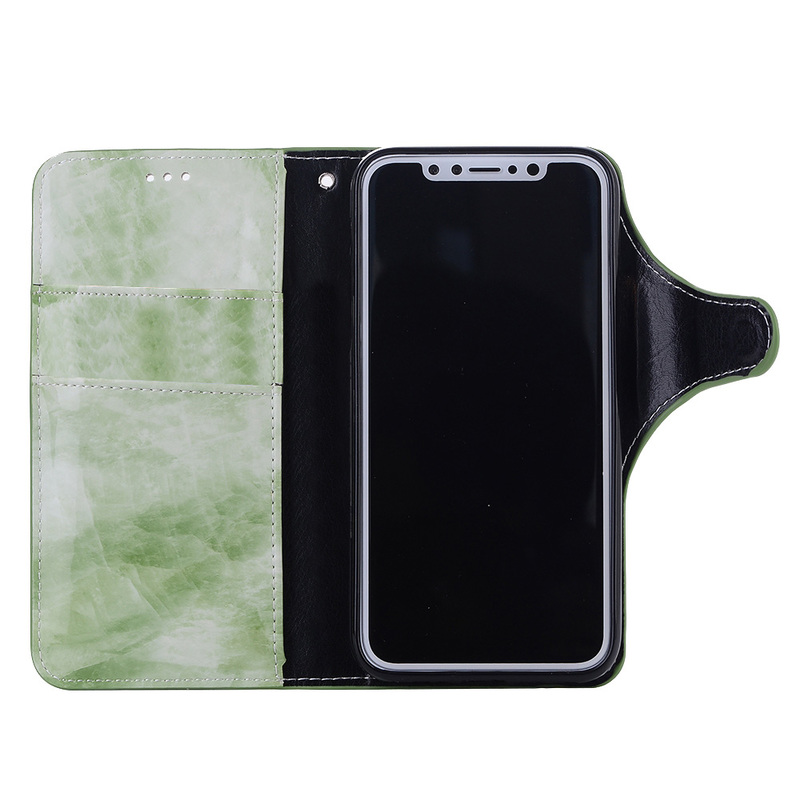 Läderfodral, retro med ställ, iPhone X, grön