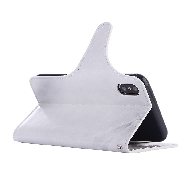 Läderfodral, retro med ställ, iPhone X, vit