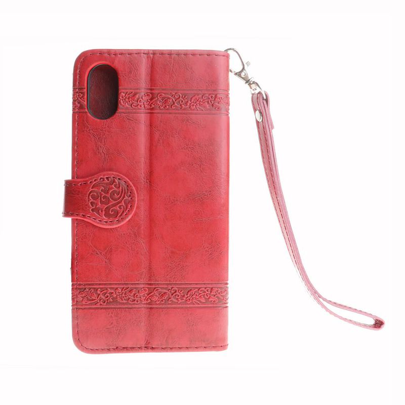 Mönstrat läderfodral med vristband, iPhone X, röd