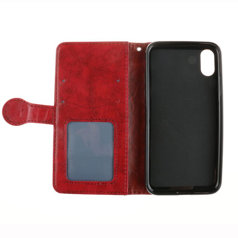 Mönstrat läderfodral med vristband, iPhone X, röd