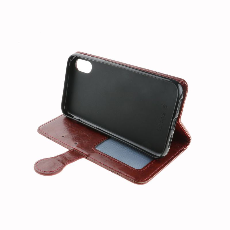 Mönstrat läderfodral med vristband, iPhone X, brun