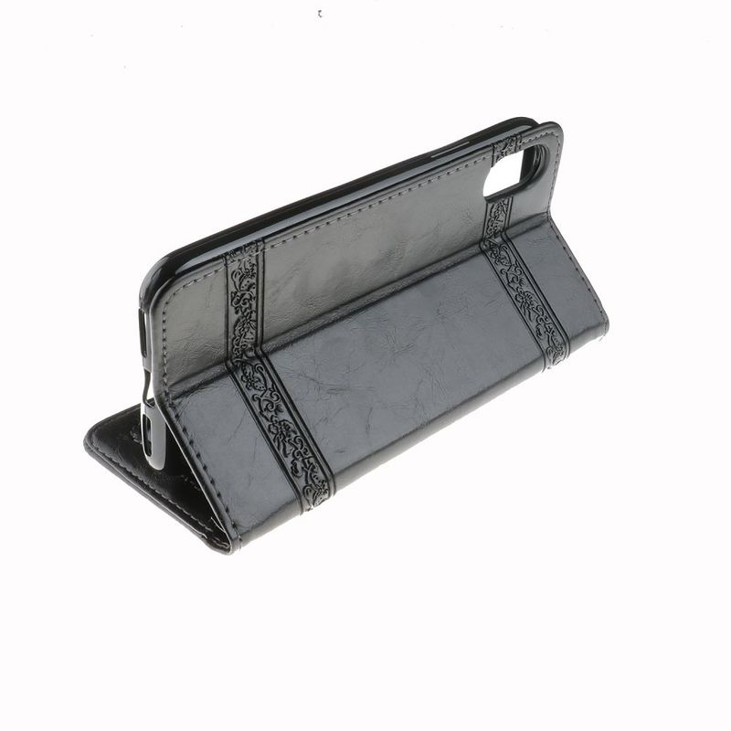 Mönstrat läderfodral med vristband, iPhone X, svart