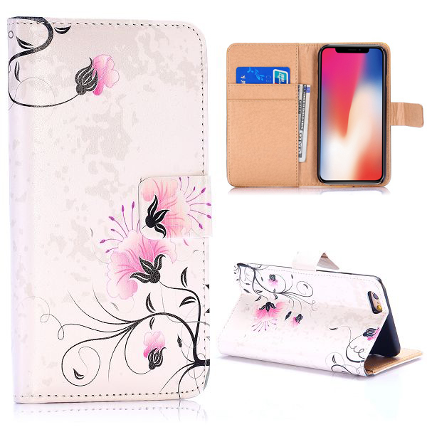 Vackert plånboksfodral med blommor, iPhone X