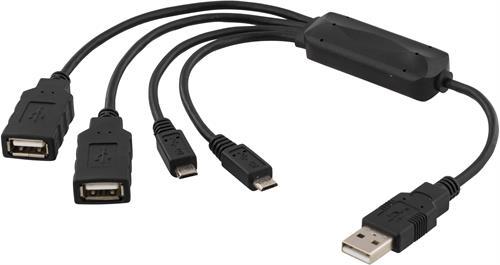 Detaco USB-hub, 2xUSB-ho och 2xMicro-USB adapter
