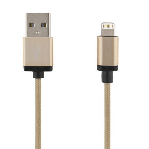 Deltaco Prime USB tygbeklädd Lightning-kabel guld, 2m