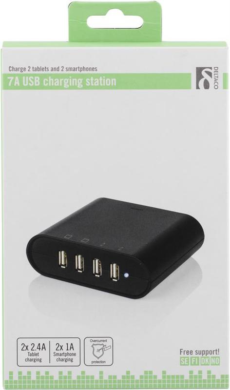 DELTACO USB-laddningsstation 100-240V till 5V USB, 7A, 4xUSB