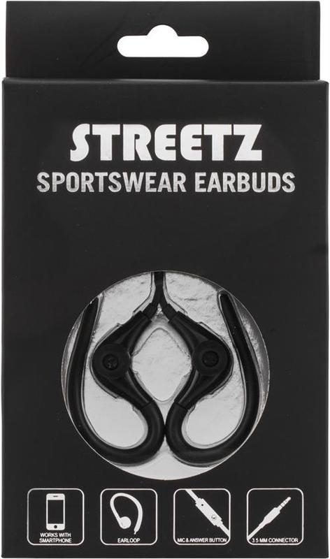 Streetz sporthörlurar med mikrofon svart, 3,5mm