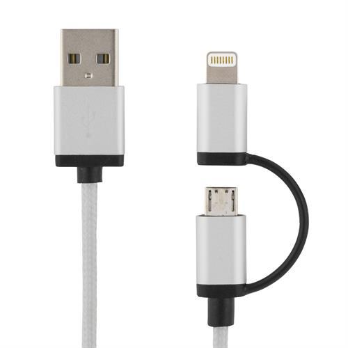 Deltaco Prime USB tygbeklädd Lightning/Micro-USB silver, 2m