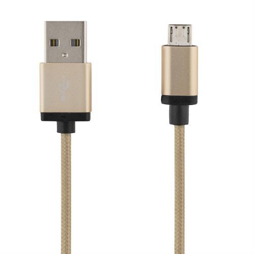 Deltaco Prime USB tygbeklädd Micro-B guld, 1m