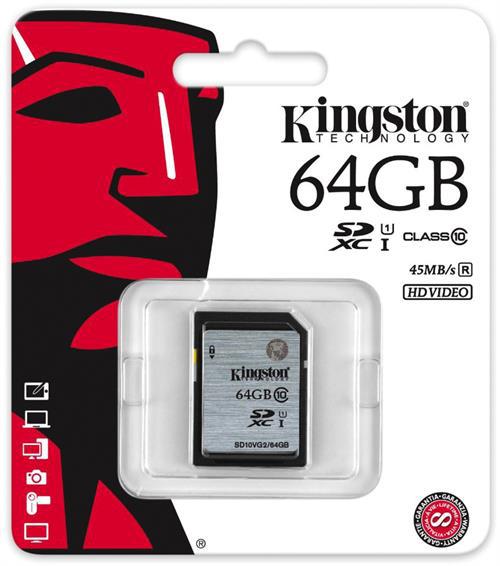 Kingston minneskort SDXC 45MB/s UHS-I Class 10, 64GB