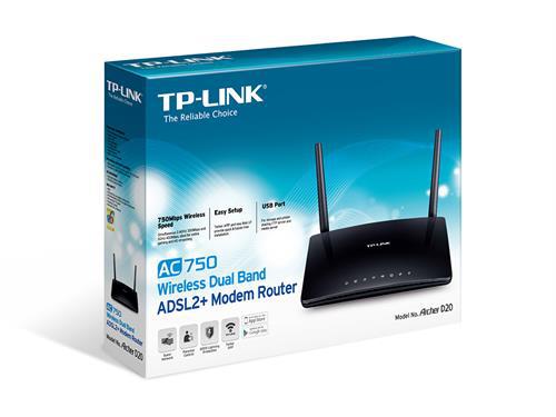 TP-Link ARCHER D20 - Trådlös ADSL2+ router med modem, Dual-Band