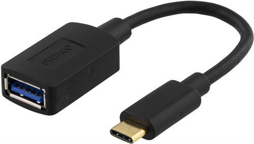 Deltaco USB 3.1 adapter, USB-C hane - Typ A hona, svart