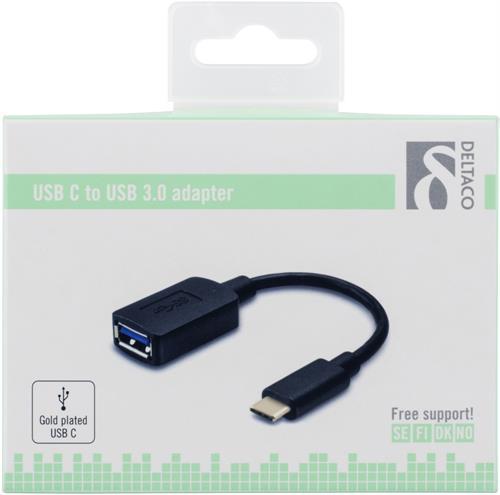 Deltaco USB 3.1 adapter, USB-C hane - Typ A hona, svart