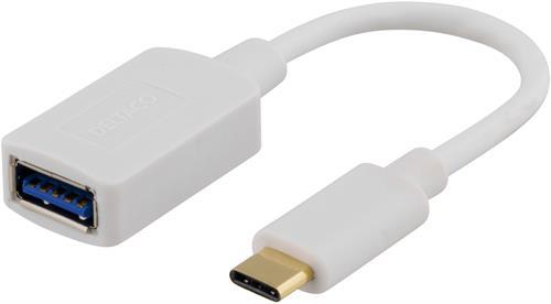 Deltaco USB 3.1 adapter, USB-C hane - Typ A hona, vit