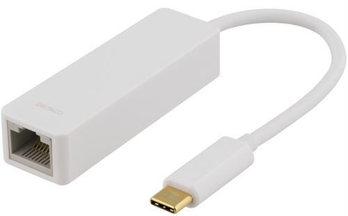 Deltaco USB 3.1 nätverksadapter, Gigabit, 1xRJ45, USB-C, vit