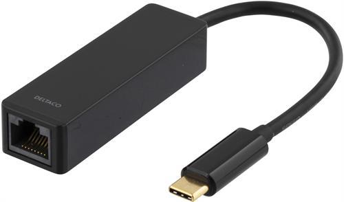 Deltaco USB 3.1 nätverksadapter, Gigabit, 1xRJ45, USB-C, svart