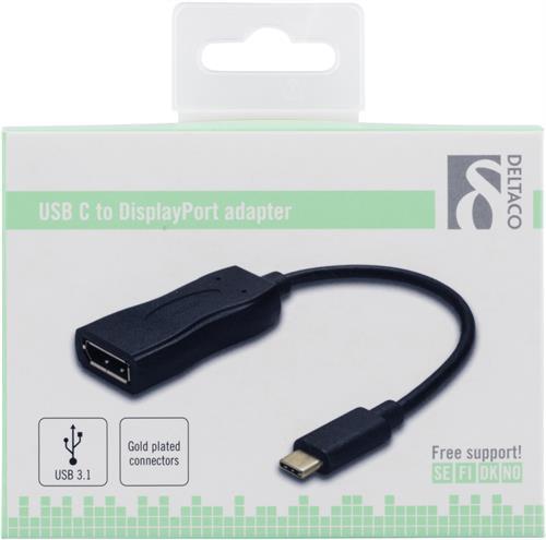 DELTACO USB 3.1 till DisplayPort adapter, USB-C - DP hona, svart