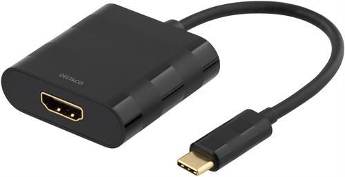 DELTACO USB 3.1 till HDMI adapter, USB-C hane - HDMI hona, svart