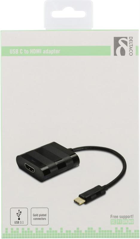 DELTACO USB 3.1 till HDMI adapter, USB-C hane - HDMI hona, svart