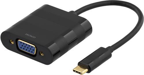 Deltaco USB 3.1 till VGA adapter, USB-C hane - VGA hona, svart