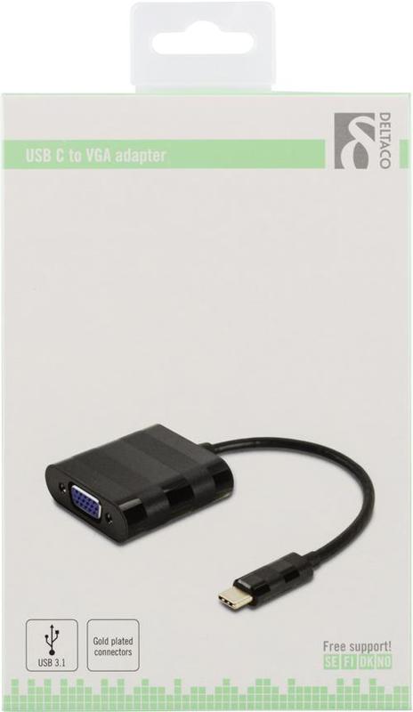 Deltaco USB 3.1 till VGA adapter, USB-C hane - VGA hona, svart