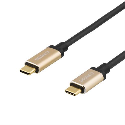 Deltaco USB-C 3.1 kabel, svart/guld, 1m