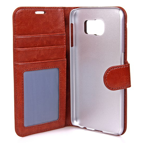 Gear plånboksfodral i läder brun, Samsung Galaxy S6