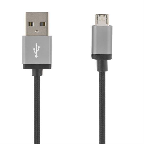 Deltaco Prime USB tygbeklädd Micro-B grå, 3m