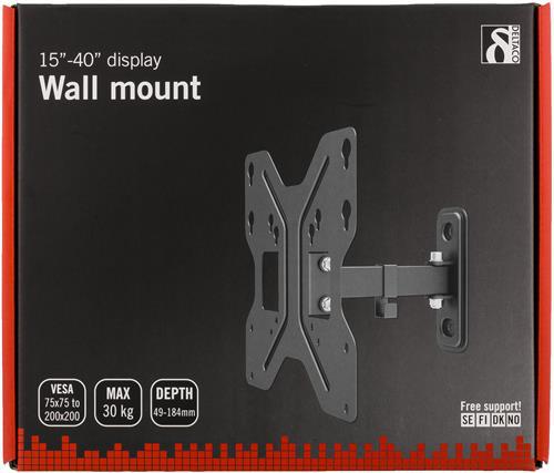 Deltaco väggfäste för tv/skärm svart, 15"-40", max 30kg