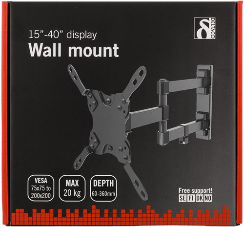 Deltaco väggfäste för tv/skärm svart, 15"-40", max 20kg