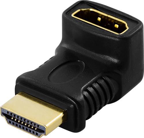 Deltaco vinklad HDMI-adapter guldpläterad, svart