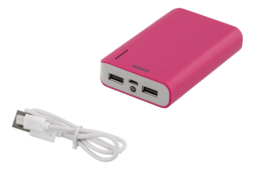Deltaco Powerbank med ficklampa 6000mAh 2xUSB rosa, 2A