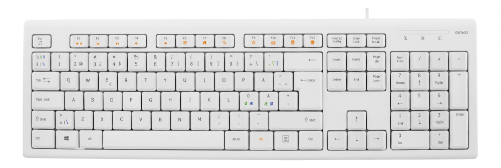 Deltaco tangentbord, nordisk layout, USB, vit