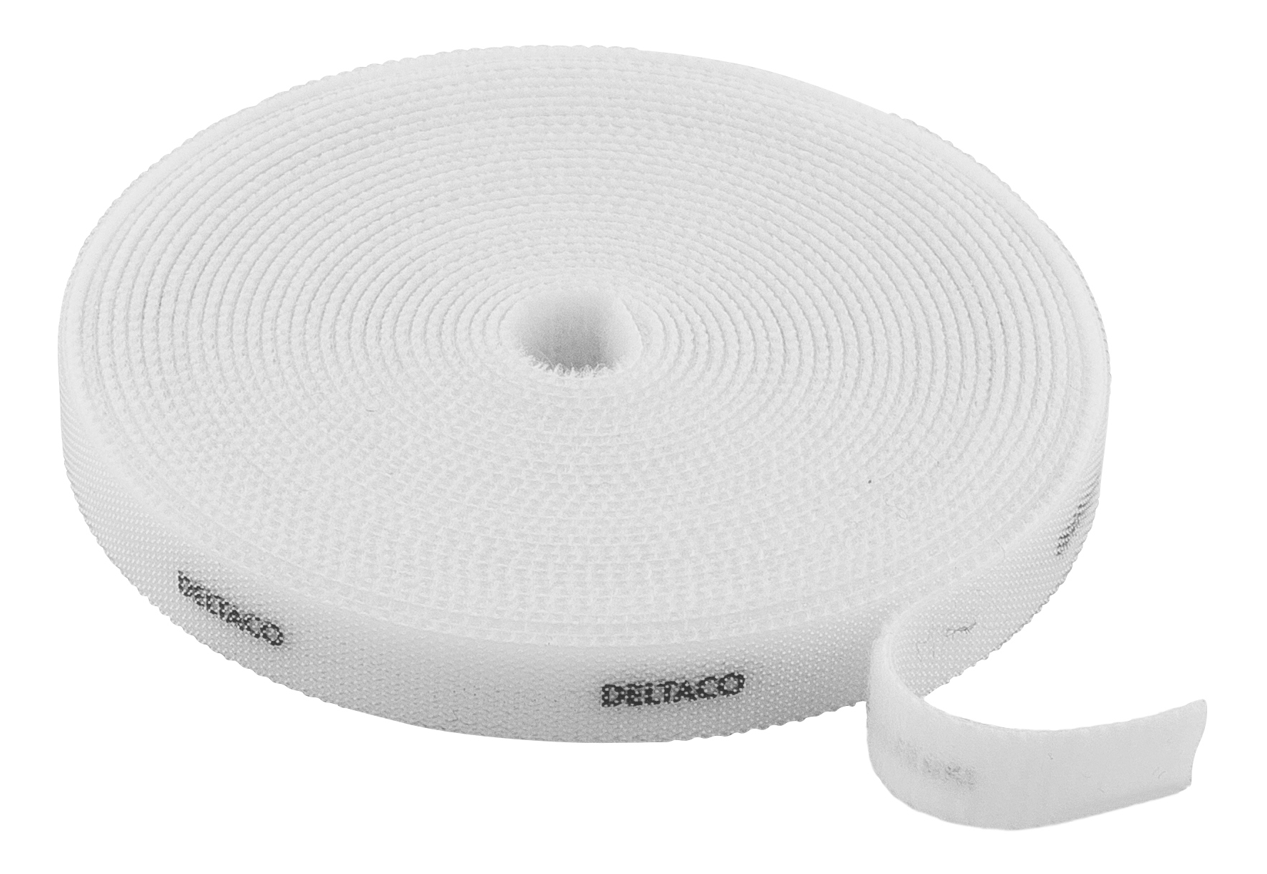 Deltaco kardborrband på rulle, bredd 9mm, 5m, vit