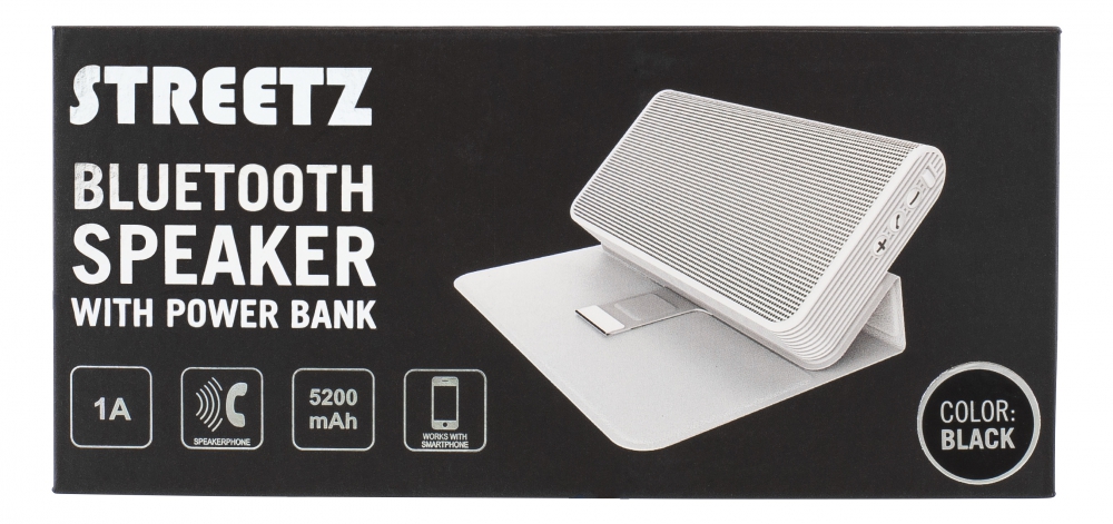 STREETZ Bluetooth högtalare med power bank, V2.1, 5200mAh, svart