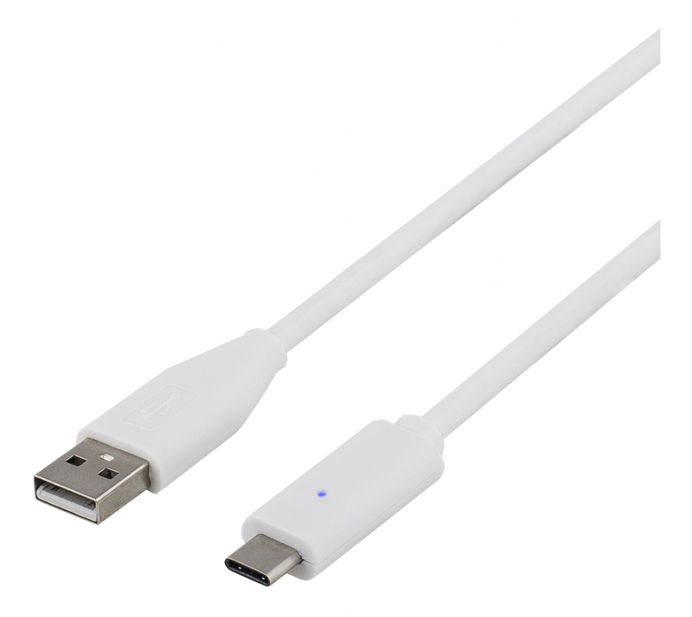 Deltaco USB 2.0 kabel, Typ C - Typ A ha, 2m, vit