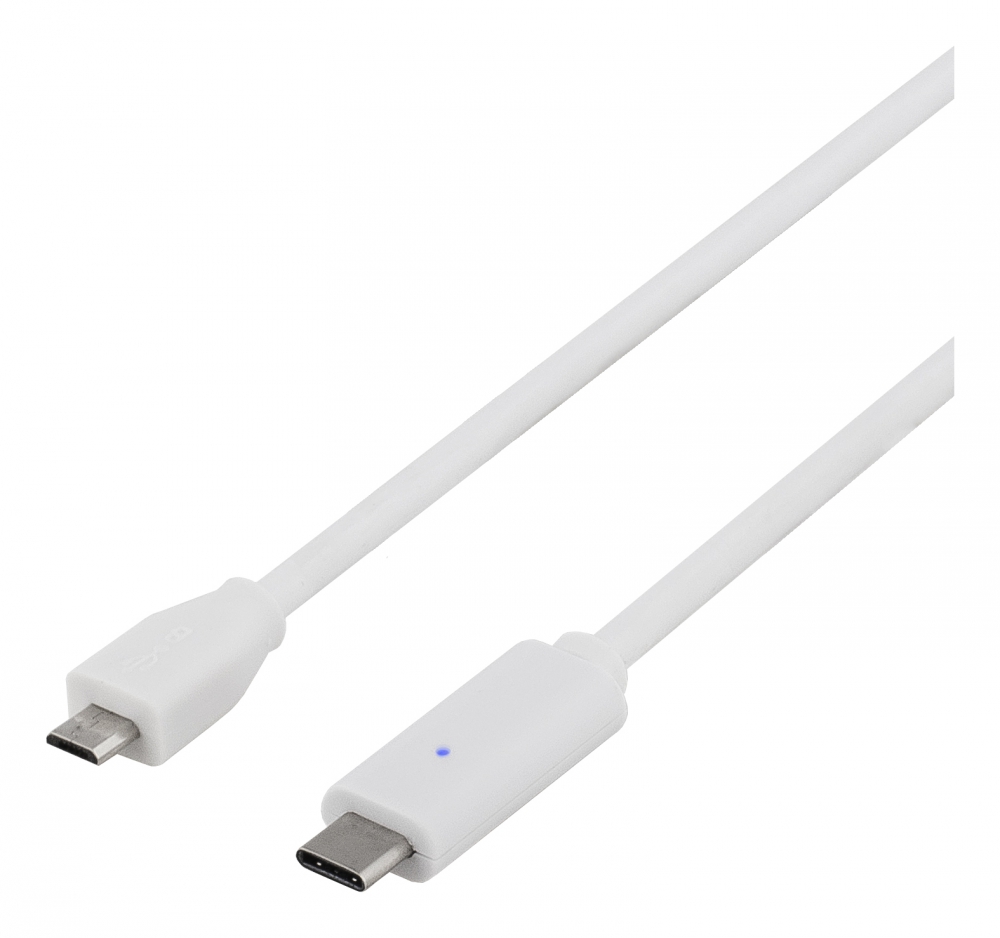 Deltaco USB 2.0 kabel, Typ C - Typ Micro B ha, 0.25m, vit