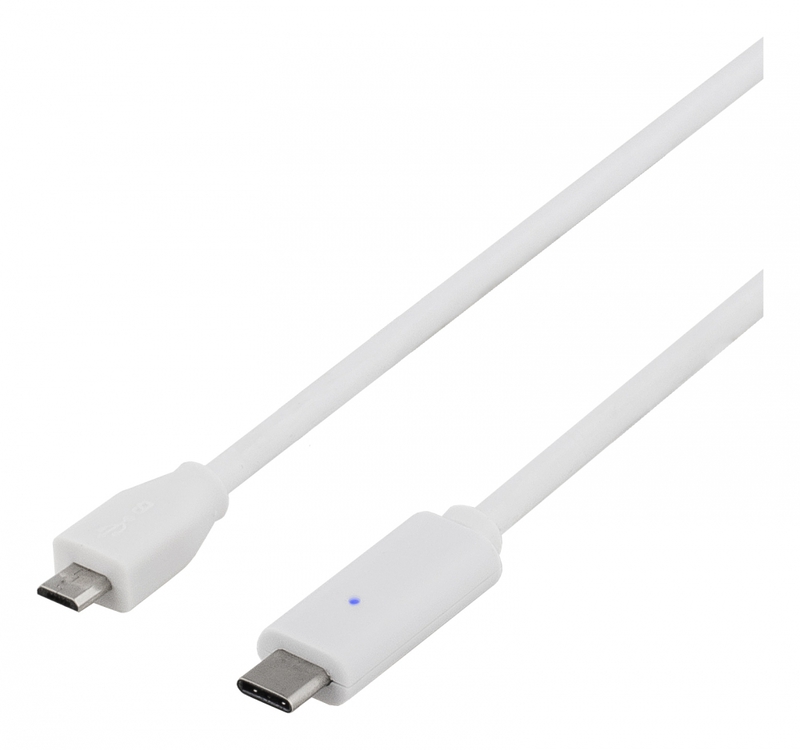 Deltaco USB-C till MicroUSB-kabel, USB 2.0, 2m, vit