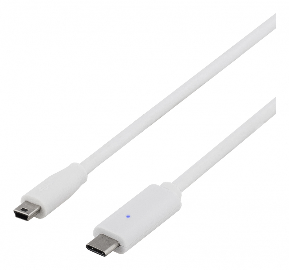 Deltaco USB-C till MiniUSB-kabel, USB 2.0, 0.25m, vit