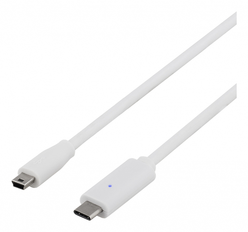 Deltaco USB-C till MiniUSB-kabel, USB 2.0, 0.5m, vit